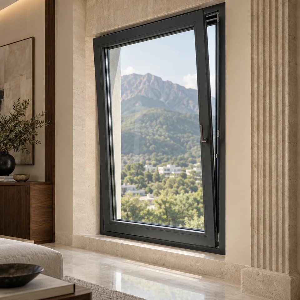 Visualización arquitectónica de ventana oscilobatiente