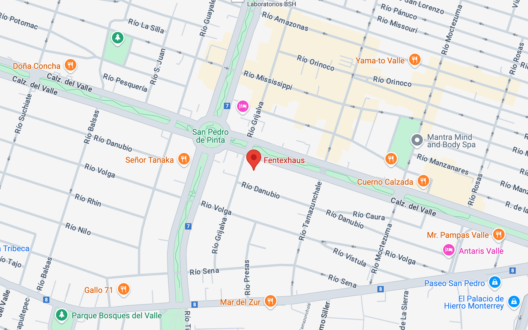 Mapa de la ubicación de Fentexhaus en Calzada del Valle, esquina con Río Suchiate